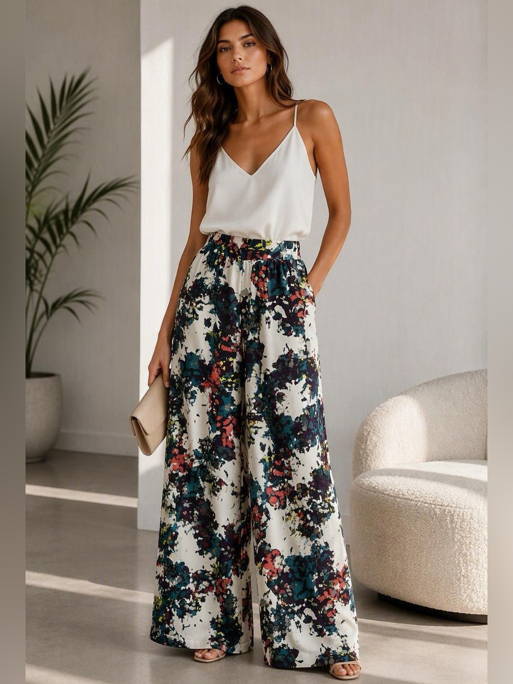 BCBGMaxAzria Wide-Leg Floral Splash Pants